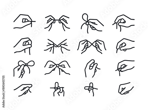 Hand Lacing Icon Set. Hand Movements for Lacing. Line icon set o