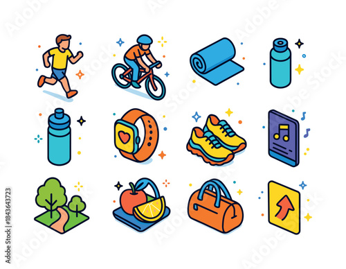 Active Lifestyle Icons. Active lifestyle. Colorful isometric vec