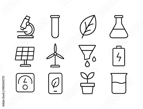 Eco-Lab Icon Set. Eco-lab facilities. Line icon set of Eco-lab f