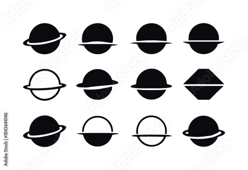 Saturn Logo Variations. Saturn. Icon set. Set Logo of Saturn: Sa