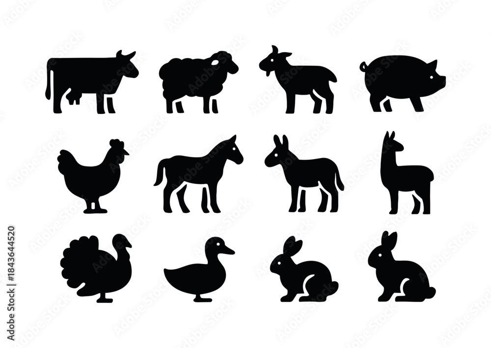 Obraz premium Farm Animals Icons. Farm animals. Solid icon set of farm animals