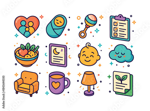 Family Wellness Icons. family wellness. Colorful isometric vecto