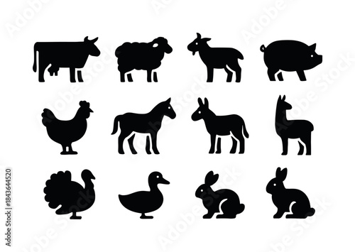 Farm Animals Icons. Farm animals. Solid icon set of farm animals