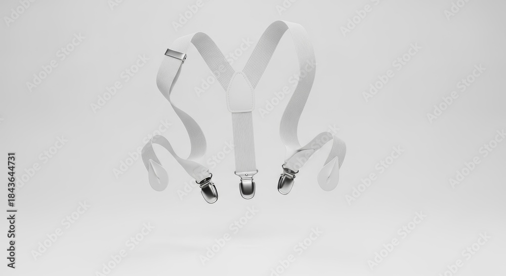 Fototapeta premium Clean White Y back Suspenders with Metal Clips Floating on a Light Background