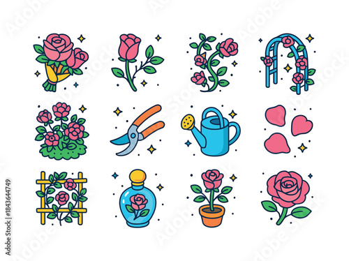 May Roses Icons Set. May Roses. Colorful isometric vector icons