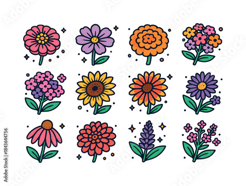 Summer Bloom Icons. summer blooms. Colorful isometric vector ico
