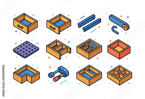 Colorful Kitchen Drawers. Kitchen drawers. Colorful isometric ve