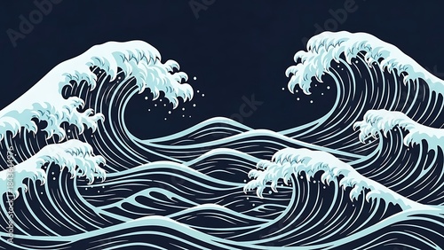 Abstract Swirling Ocean Waves in a Dark Blue Sea Creating a Dynamic and Powerful Display