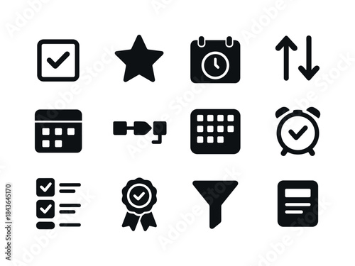 Smart Task Icons. Smart task management. Solid icon set of Smart
