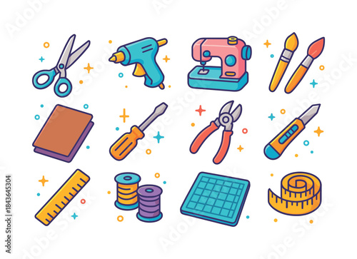 Colorful Upcycling Icons. Upcycling Tools. Colorful isometric ve