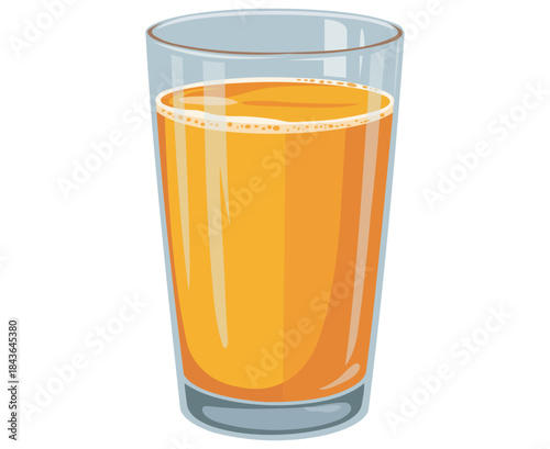 A clear glass filled with vibrant orange juice showcasing a refreshing drink