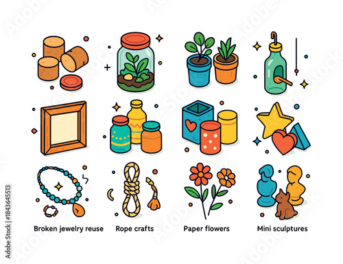 Creative Reuse Icons. Creative Reuse Ideas. Colorful isometric v