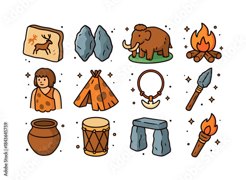 Prehistoric Icons Collection. Prehistoric life reenactment. Colo