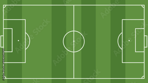 Green grass soccer field with white lines, ball, and goal posts in a football stadium pitch ready for a team championship game illustration
