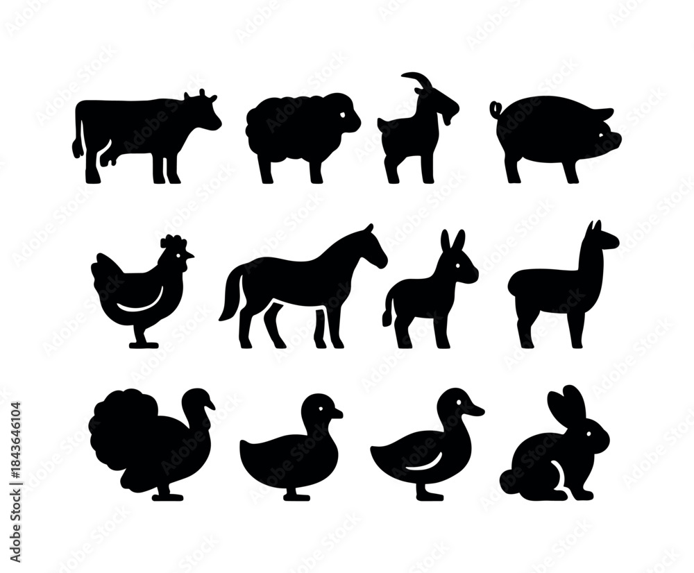 Obraz premium Farm Animals Icons. Farm animals. Solid icon set of farm animals