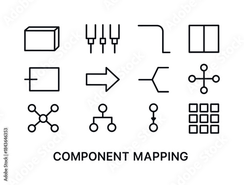 Component Mapping Icons. Component mapping. Line icon set of Com