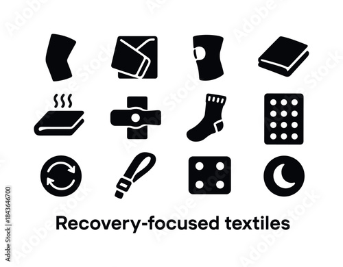 Recovery Textiles Icons. Recovery-focused textiles. Solid icon s
