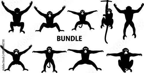 Monkey Silhouette Collection – Primate Poses Black Vector Set