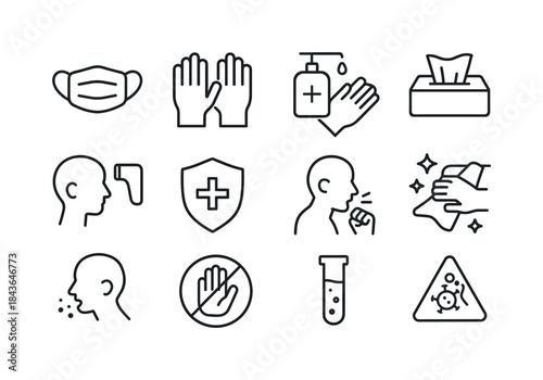 Medical Precautions Icons. Medical precautions. Line icon set of