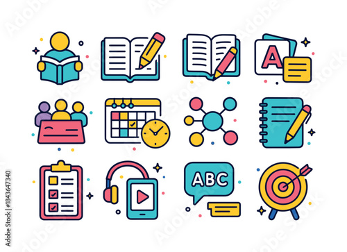 Study Habits Icons. Study habits. Colorful isometric vector icon