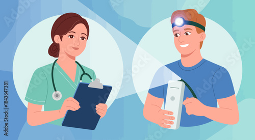 Two healthcare professionals collaborate in a bright environment, showcasing their dedication to patient care through teamwork and modern medical practices.