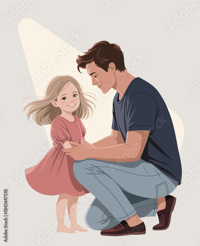 This heartwarming illustration captures a loving father and his daughter, showcasing their close relationship and the joy of spending quality time together in a playful setting.