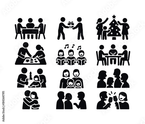 Family Gathering Icons. Family gatherings. Solid icon set of fam