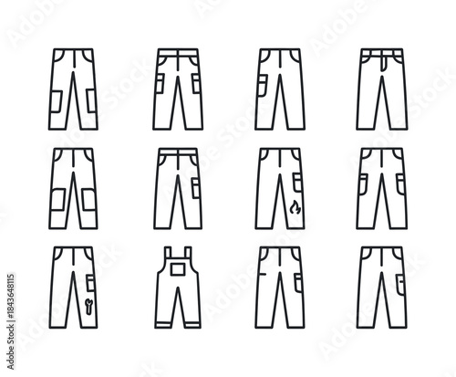 Work Pants Icons. Work Pants. Line icon set of Work Pants: carpe