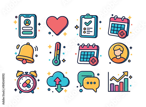 Health App Icons. Health App. Colorful isometric vector icons se
