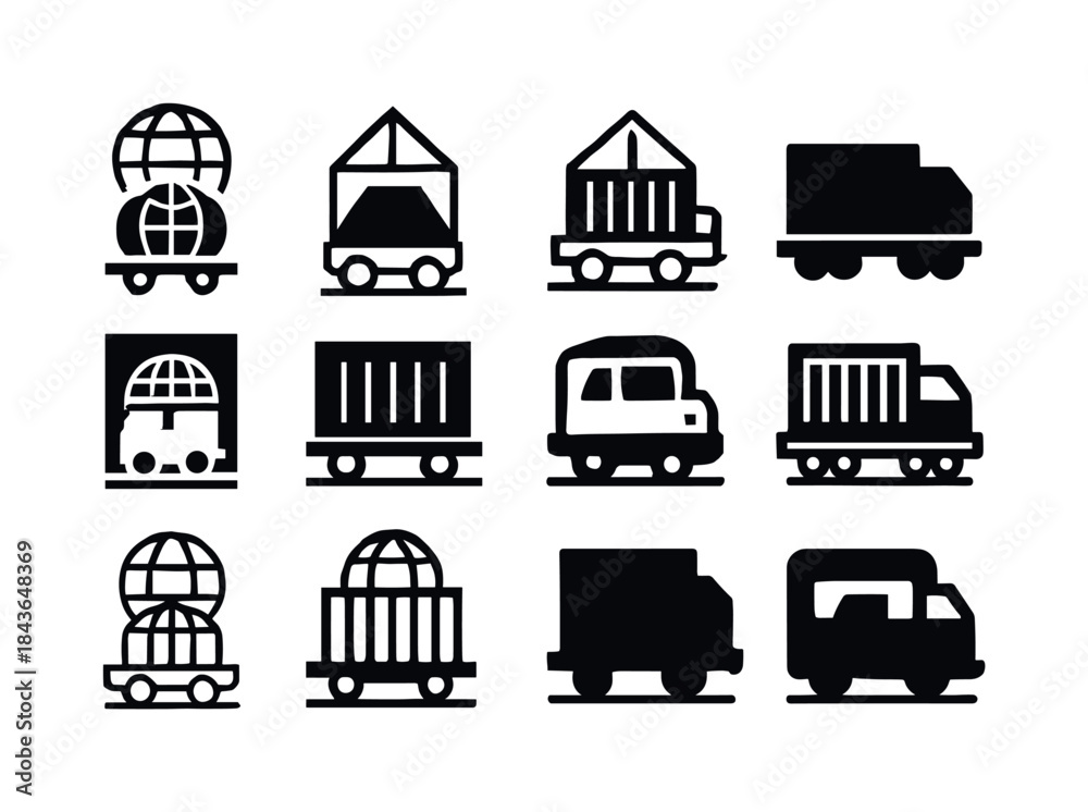 Naklejka premium Global Supply Chain Icons. Global supply chains. Icon set. Set L