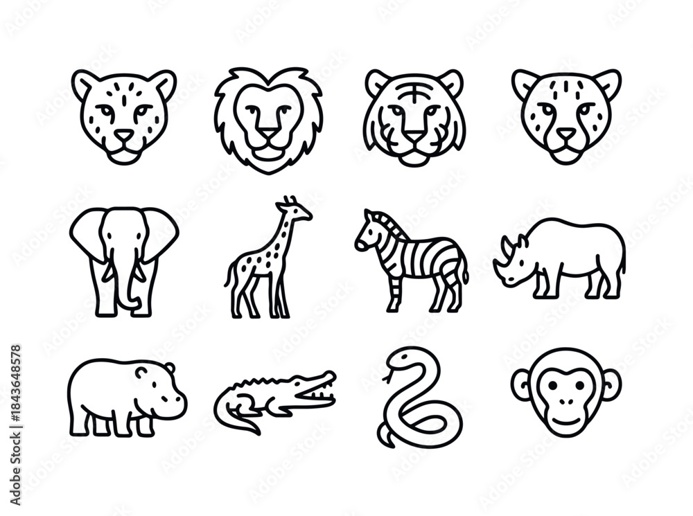 Obraz premium Wildlife Line Icons. Wildlife Icons. Line icon set of Wildlife I