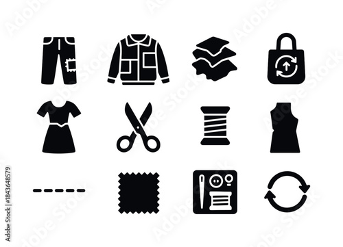 Upcycled Fashion Icons. Upcycled fashion. Solid icon set of upcy