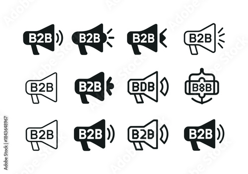 B2B Marketing Logos. b2b marketing solutions. Icon set. Set Logo