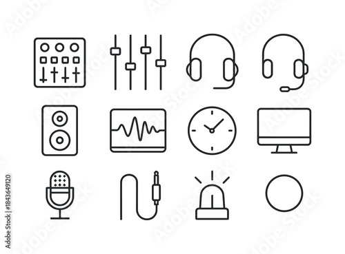 Radio Control Icons. Radio Control Room. Line icon set of Radio