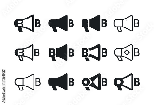 B2B Marketing Logos. b2b marketing solutions. Icon set. Set Logo