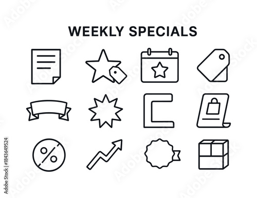 Weekly Special Icons. Weekly specials. Line icon set of Weekly s