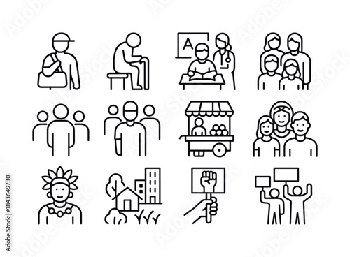 Social Themes Icons. Social Documentary Themes. Line icon set of