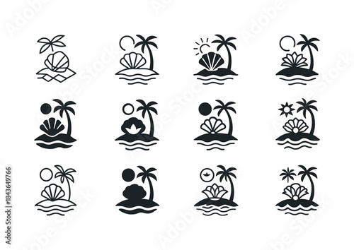 Tropical Island Logos. tropical island. Icon set. Set Logo of tr
