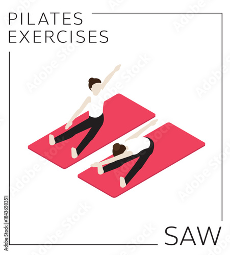 Pilates Exercise Saw Isometric Vector