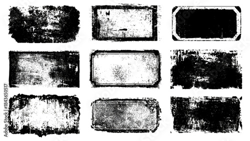Black grungy border and frame collection with dirty paint stroke. abstract border design set with rough ink lines.
