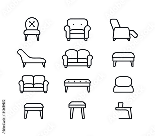 Luxury Seating Icons. Luxury seating. Line icon set of Luxury se