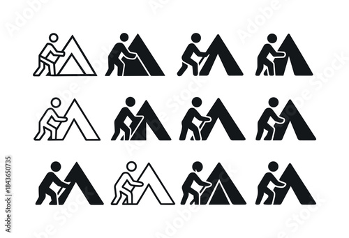 Tent Logo Variations. Setting up a tent. Icon set. Set Logo of s