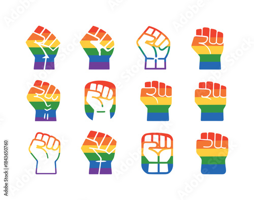 Pride Fist Icons. Pride. Icon set. Set Logo of Pride: raised fis