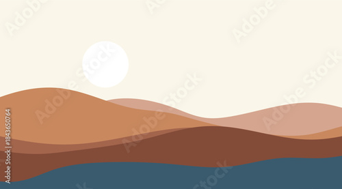 Abstract desert landscape with sun and rolling dunes in earthy tones for serene backdrop design