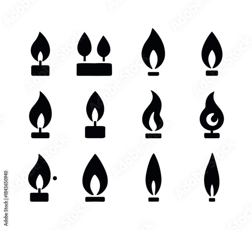 Candle Flame Icons. candle flames. Solid icon set of candle flam