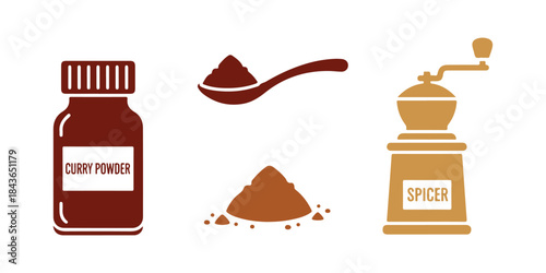 Vector Design of Curry Powder Icon Set

