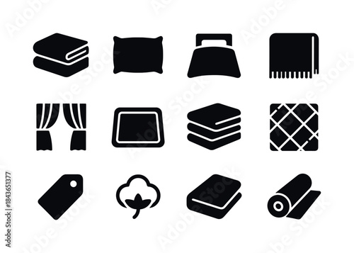 Home Textile Icons. Home textiles. Solid icon set of home textil