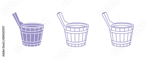 Three types of sauna bucket icon in color outline. Isolated vector sign symbol.