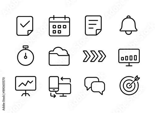 Digital Productivity Icons. Digital productivity. Line icon set