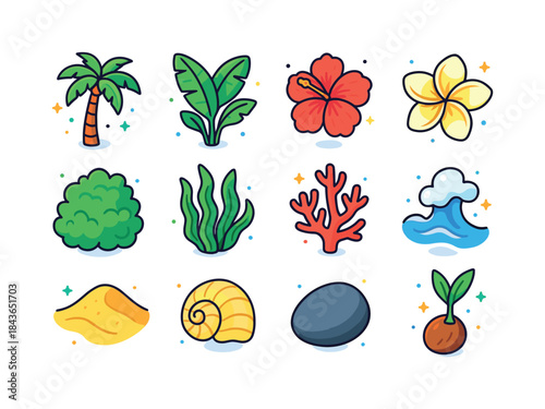 Tropical Island Icons. Island nature. Colorful isometric vector